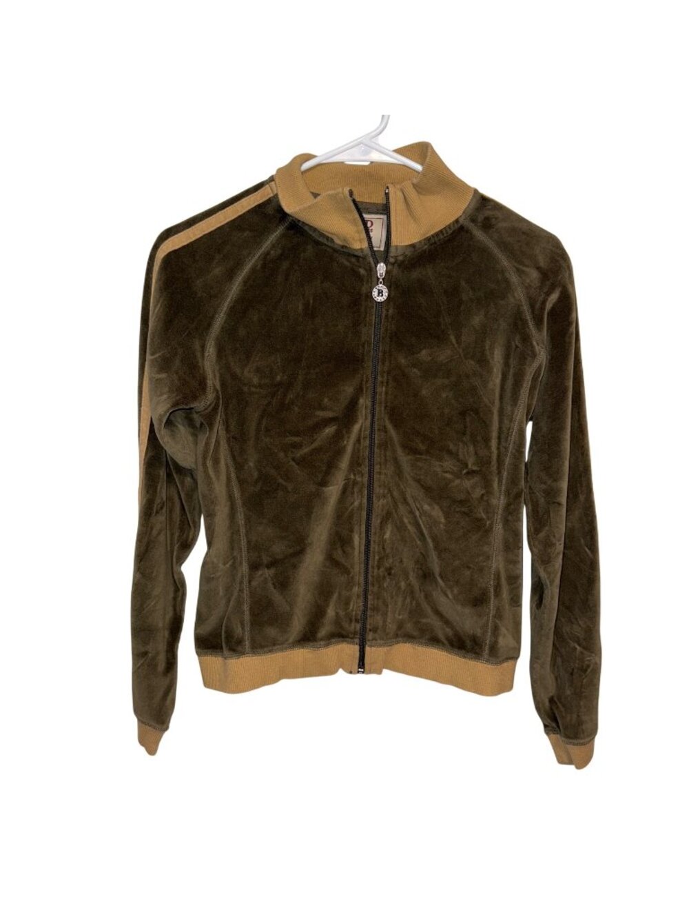 Bella Dahl BD Sweats Zip-Up Jacket M Olive Green Tan Velvet With Stars